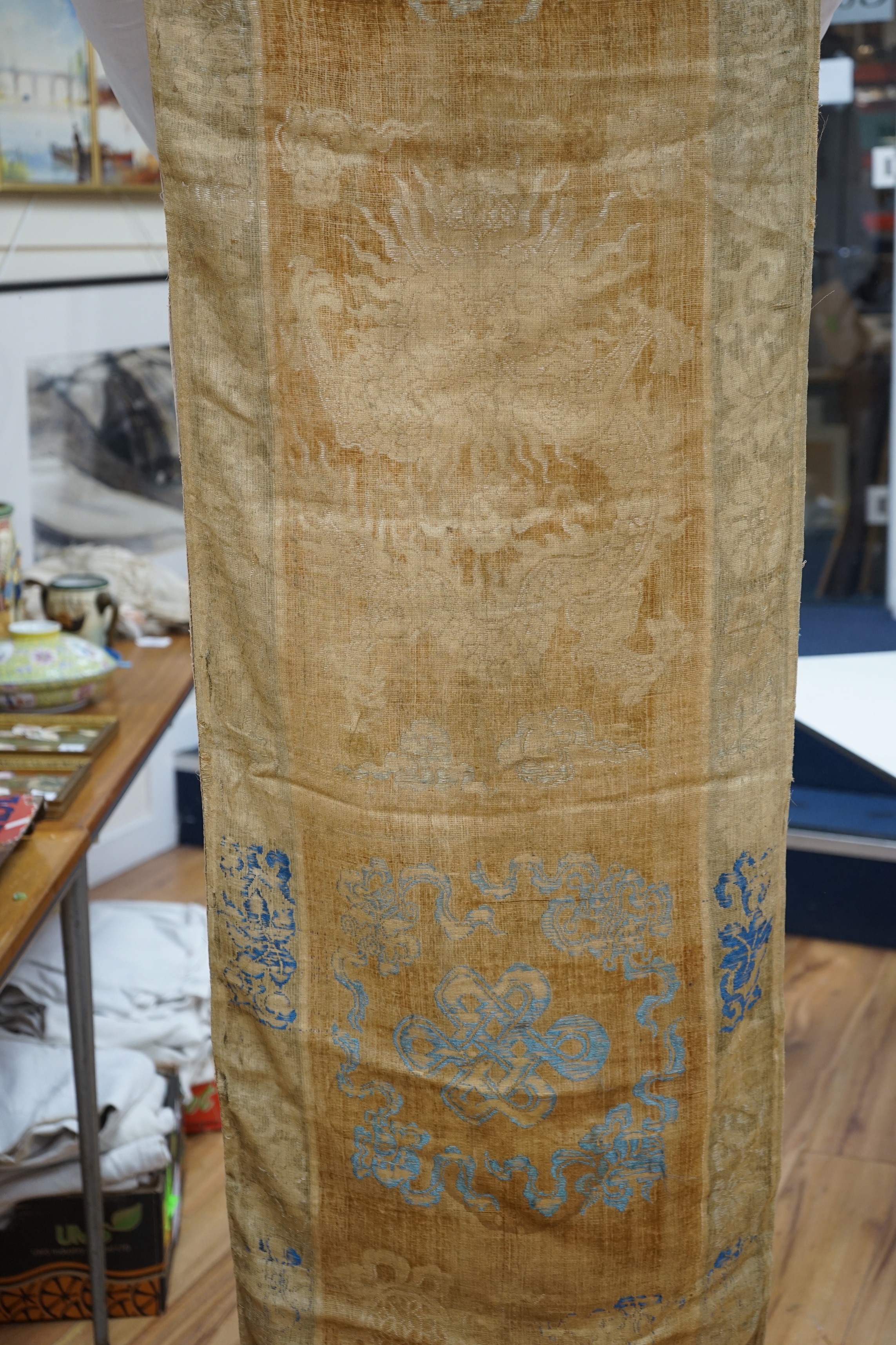 A Chinese cut velvet panel and 3 runners